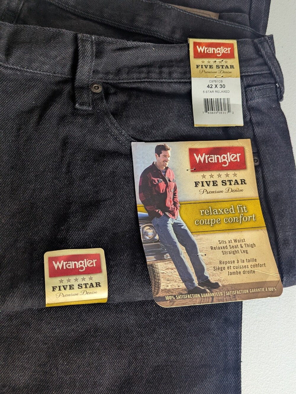 NWT Wrangler Five Star Relaxed Fit Men's Jeans Straight Leg Denim Size 42x30